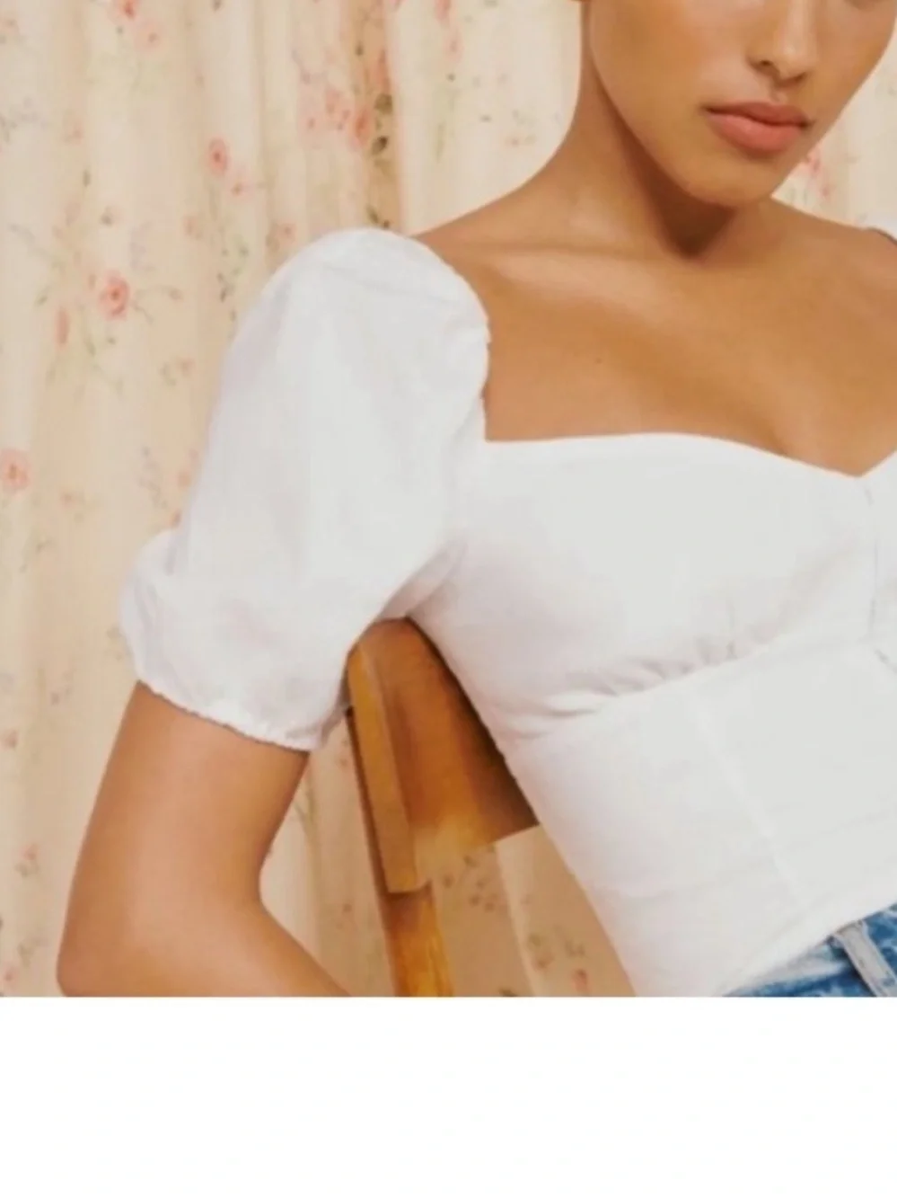 Reformation Rome Linen White Puff Sleeve Smocked Blouse Top Size 8